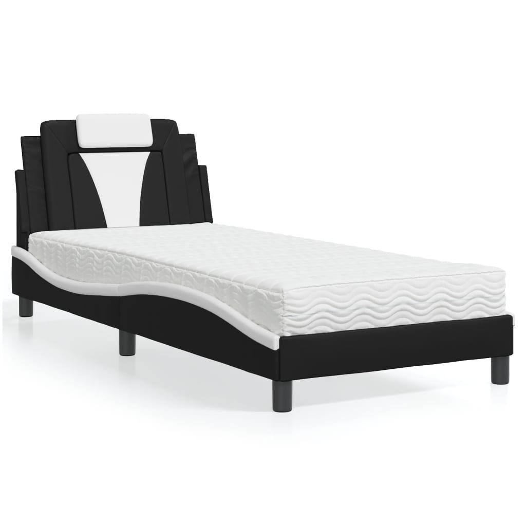 vidaXL Posteľ s matracom čierno-biela 90x200 cm umelá koža