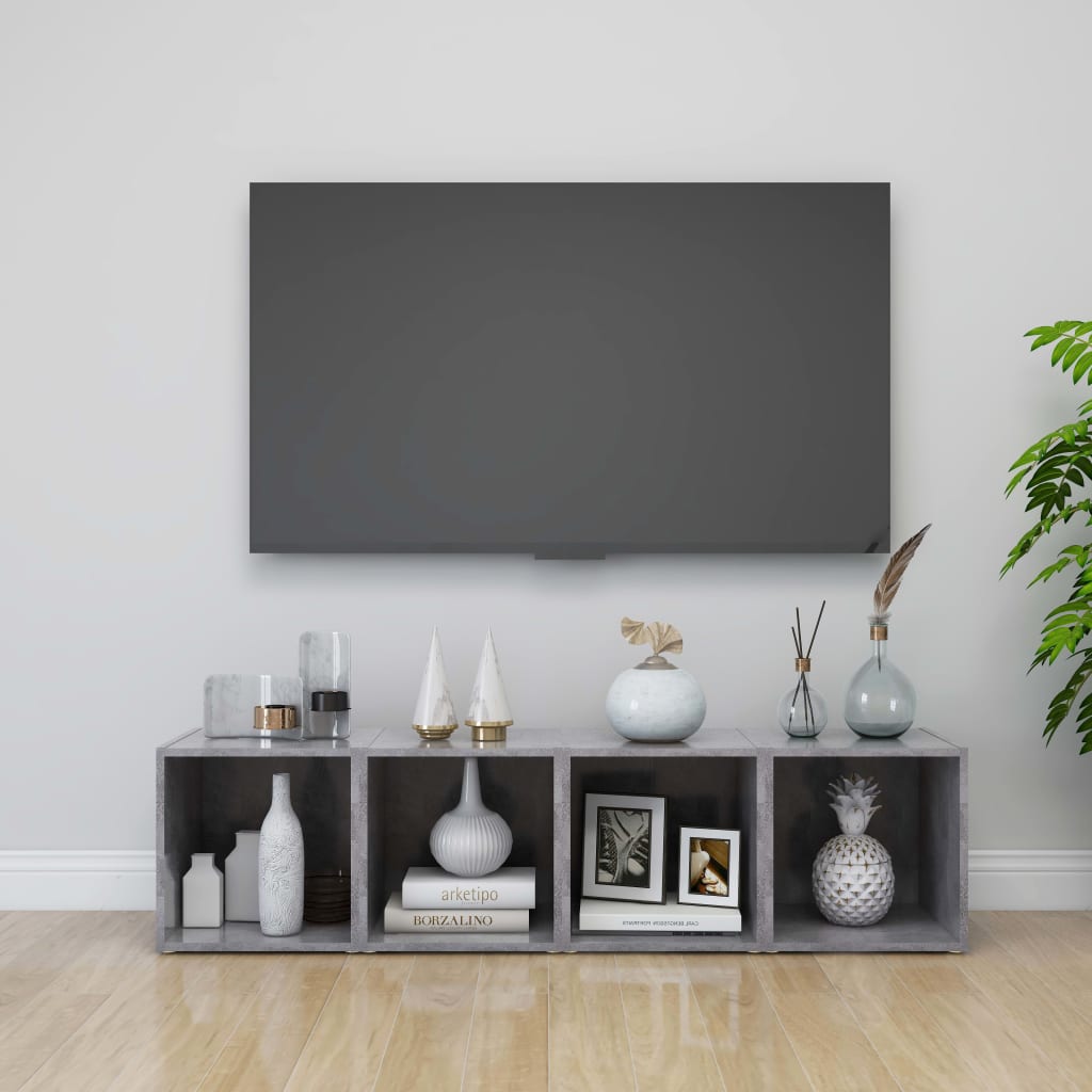 vidaXL TV skrinky 4 ks, betónové sivé 37x35x37 cm, kompozitné drevo