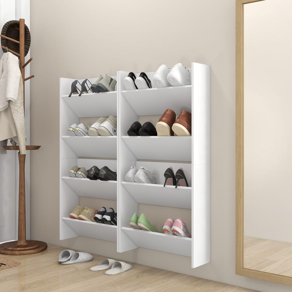 vidaXL Nástenné skrinky na topánky 4 ks, biele 60x18x60 cm