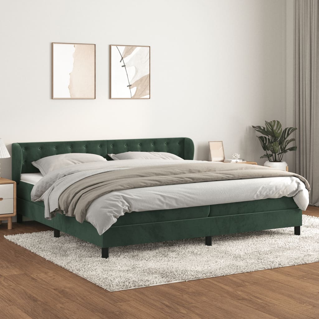 vidaXL Posteľný rám boxsping s matracom tmavozelený 200x200 cm zamat