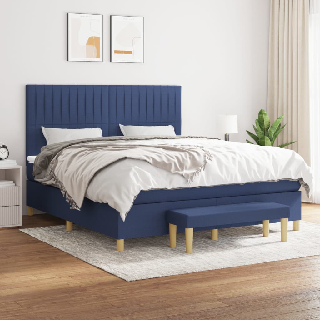 vidaXL Posteľný rám boxspring s matracom modrý 180x200 cm látka