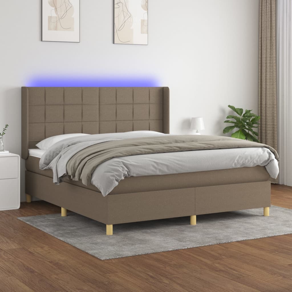 vidaXL Posteľ boxsping s matracom a LED sivohnedá 180x200 cm látka