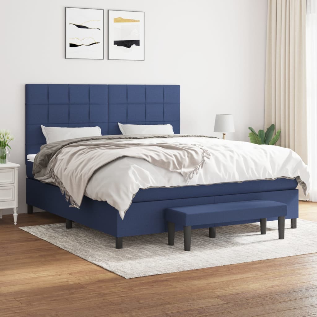 vidaXL Posteľný rám boxspring s matracom modrý 180x200 cm látka