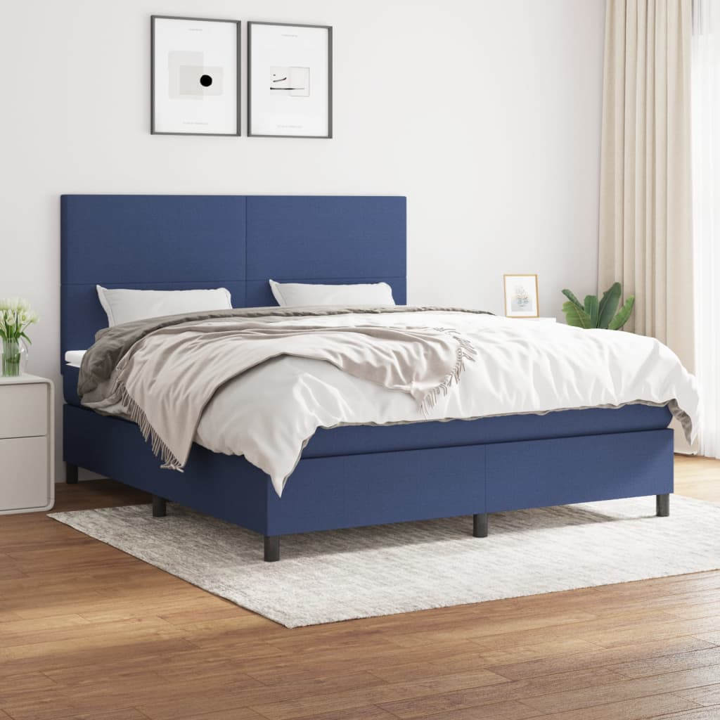 vidaXL Posteľný rám boxspring s matracom modrý 180x200 cm látka