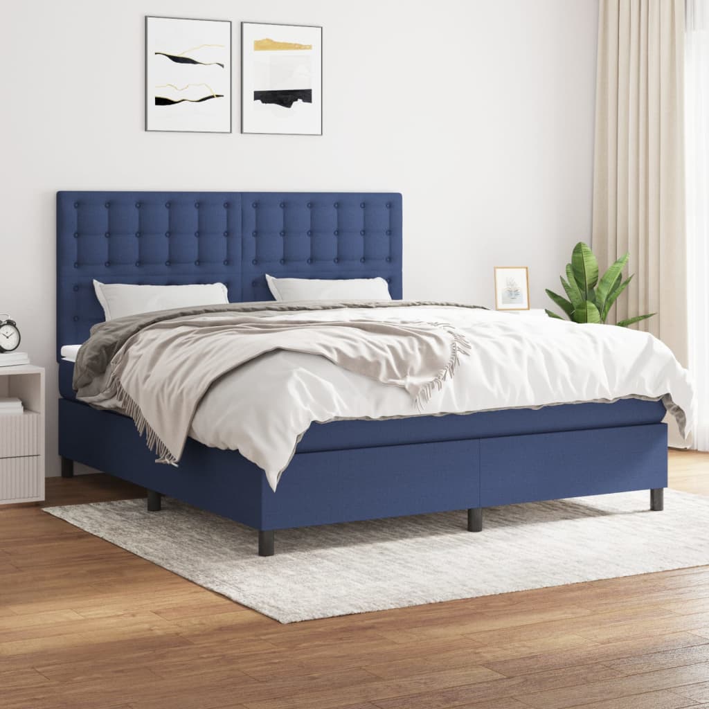 vidaXL Posteľný rám boxspring s matracom modrý 180x200 cm látka