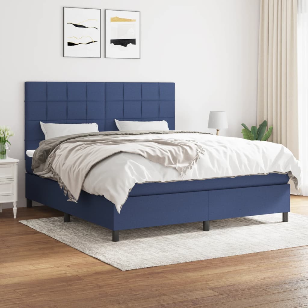 vidaXL Posteľný rám boxspring s matracom modrý 180x200 cm látka