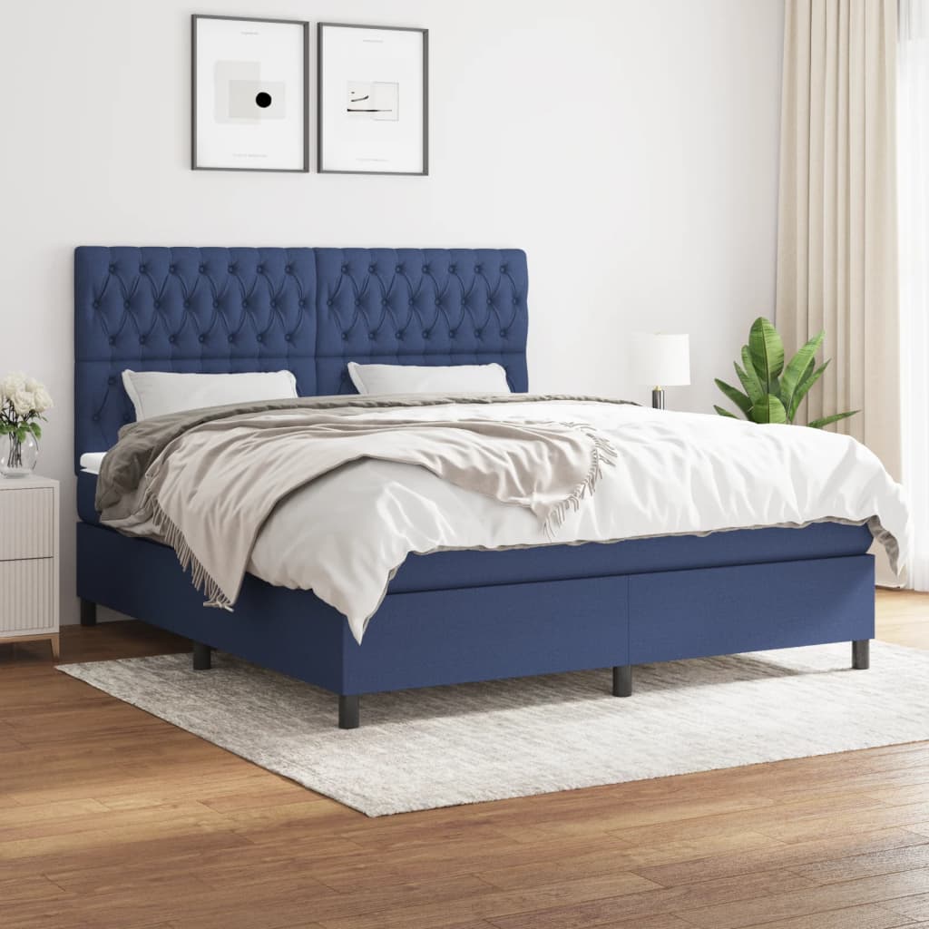 vidaXL Posteľný rám boxspring s matracom modrý 180x200 cm látka