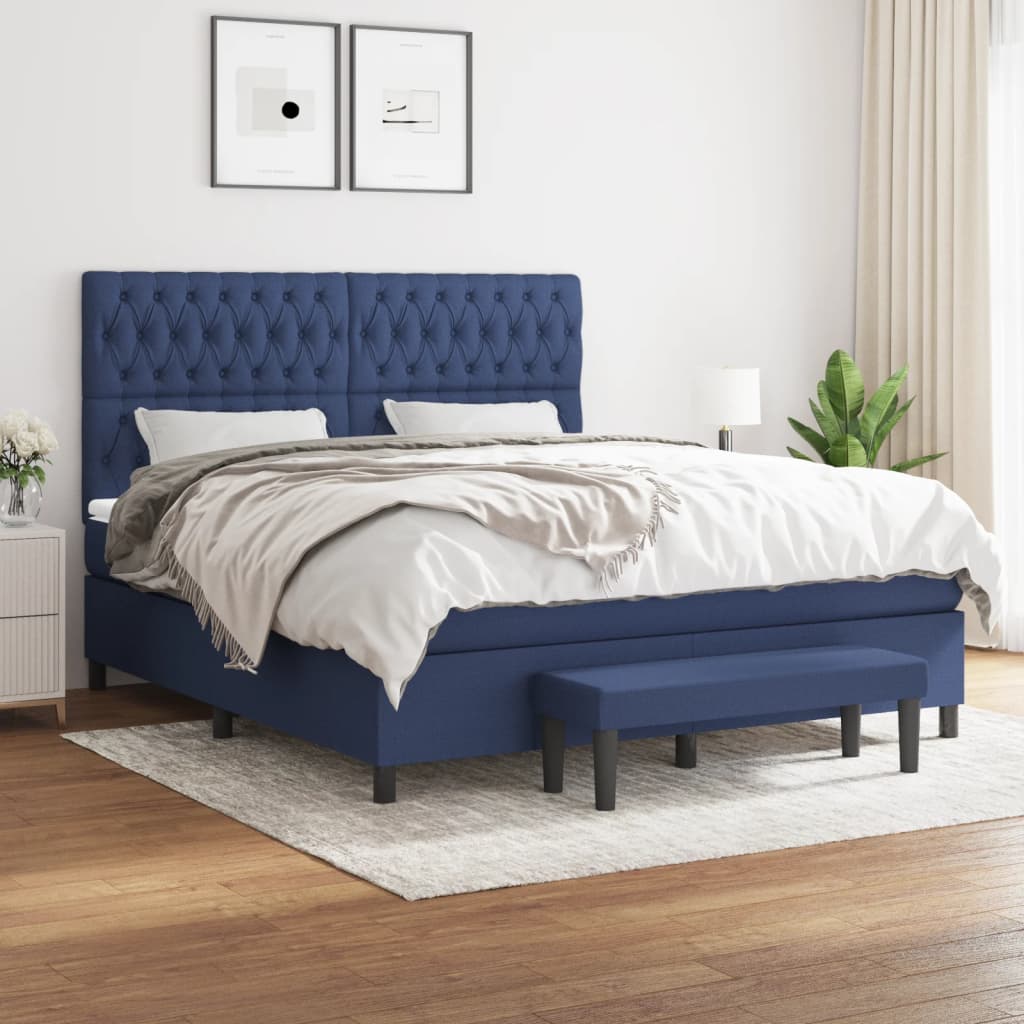 vidaXL Posteľný rám boxspring s matracom modrý 180x200 cm látka