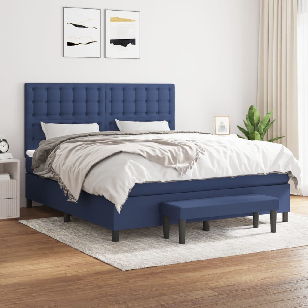 vidaXL Posteľný rám boxspring s matracom modrý 180x200 cm látka
