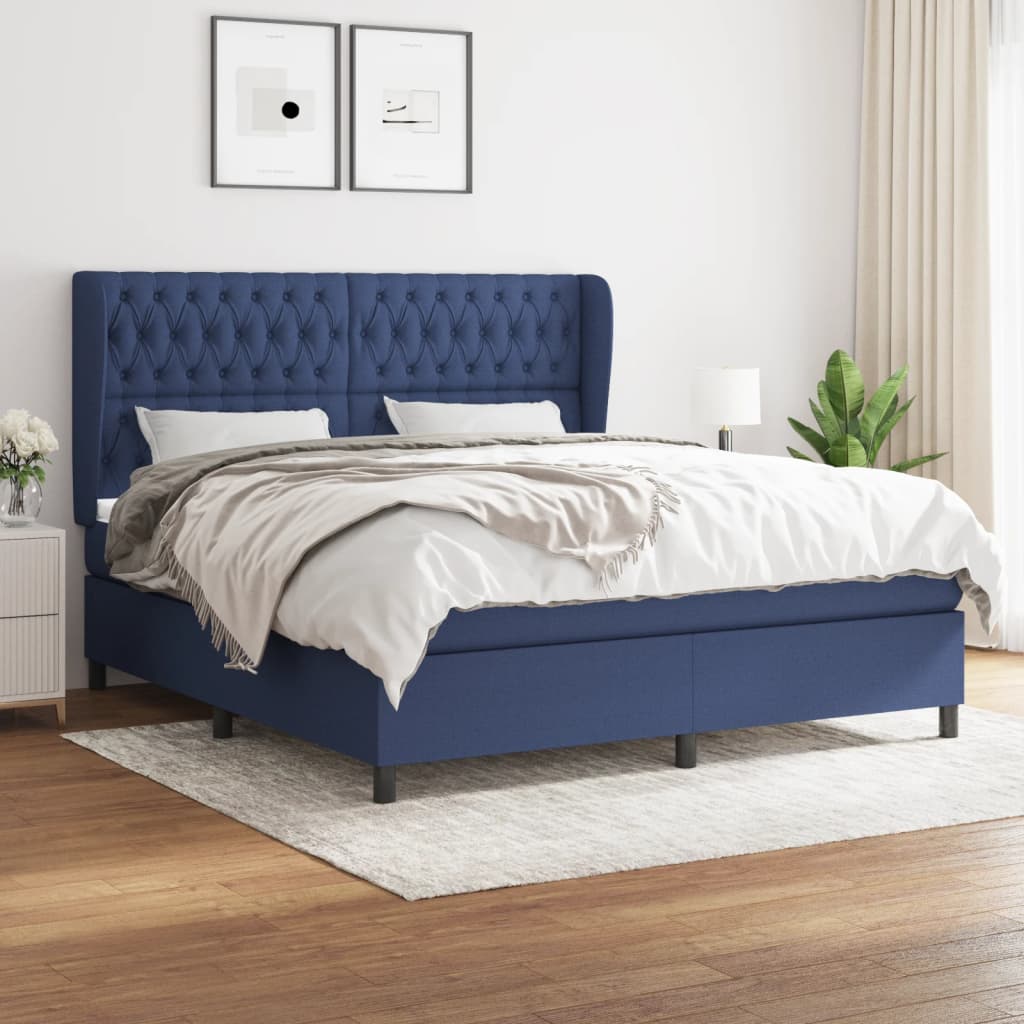 vidaXL Posteľný rám boxspring s matracom modrý 180x200 cm látka