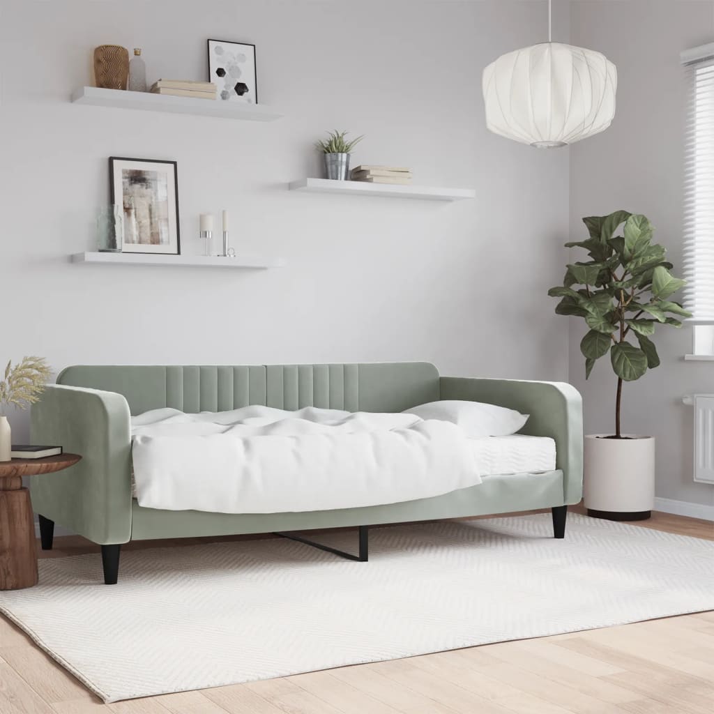 vidaXL Denná posteľ s matracom bledosivá 90x190 cm zamat