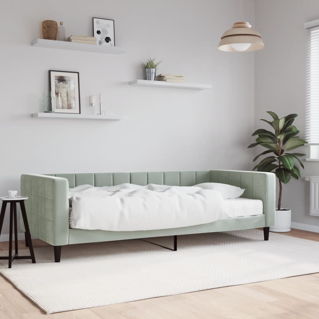 vidaXL Denná posteľ s matracom bledosivá 90x190 cm zamat