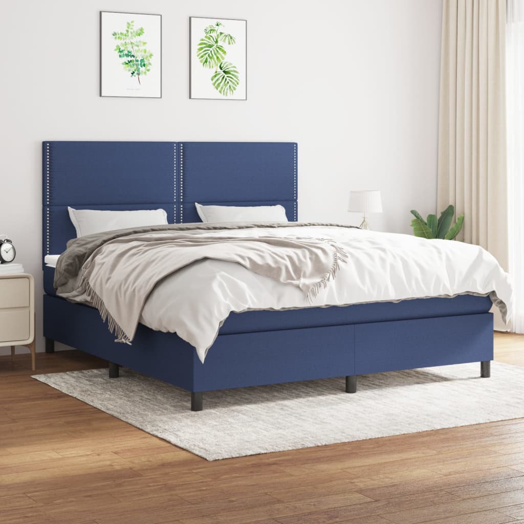 vidaXL Posteľný rám boxspring s matracom modrý 180x200 cm látka