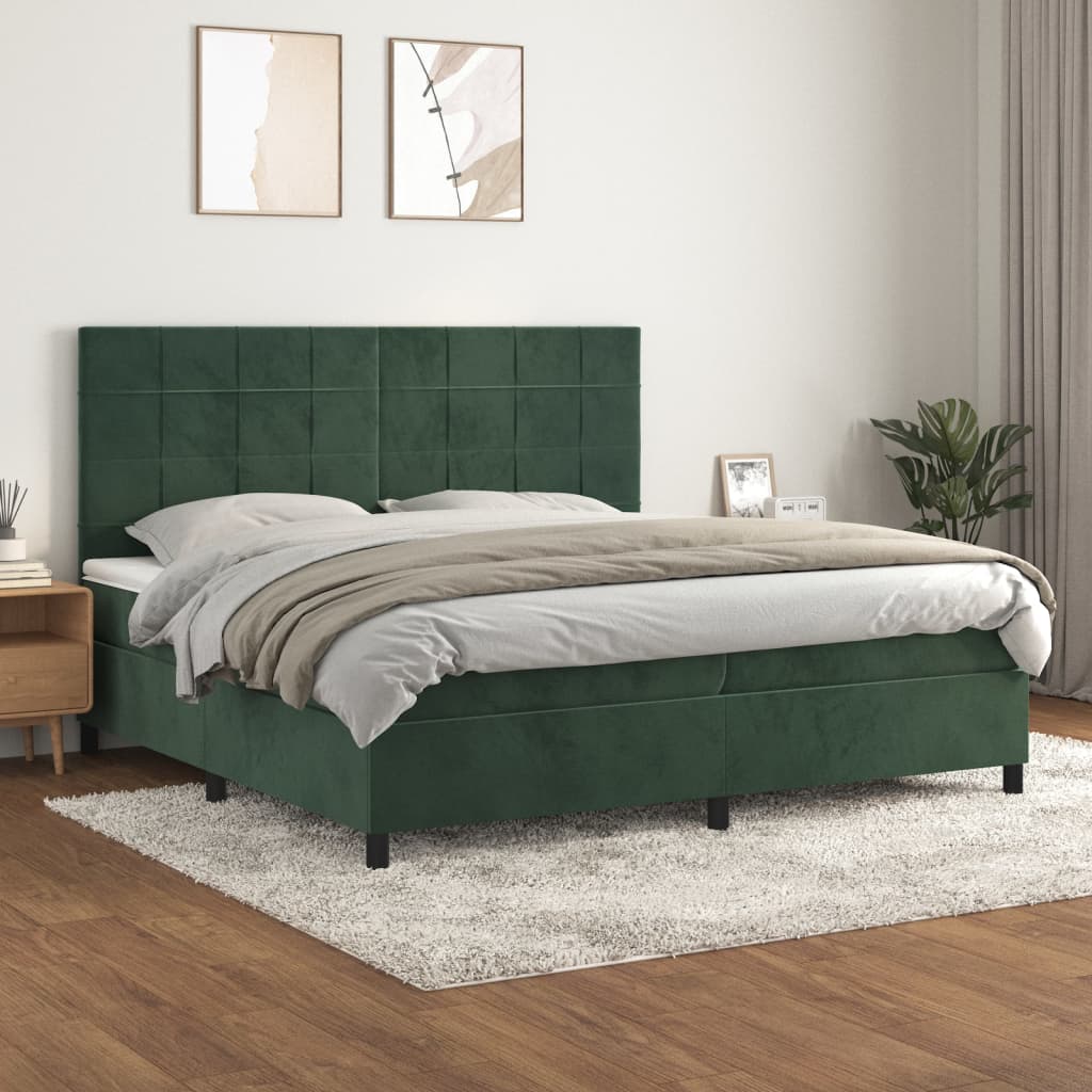 vidaXL Posteľný rám boxsping s matracom tmavozelený 200x200 cm zamat