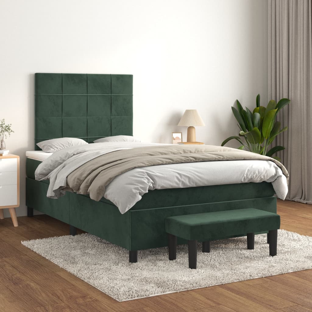 vidaXL Posteľný rám boxsping s matracom tmavozelený 120x200 cm zamat