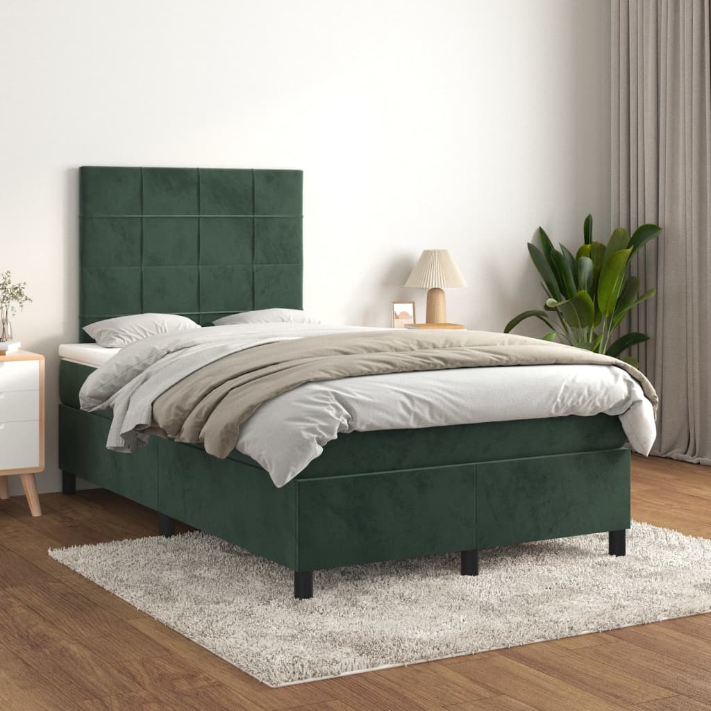 vidaXL Posteľný rám boxsping s matracom tmavozelený 120x200 cm zamat