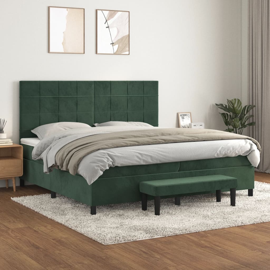 vidaXL Posteľný rám boxsping s matracom tmavozelený 200x200 cm zamat
