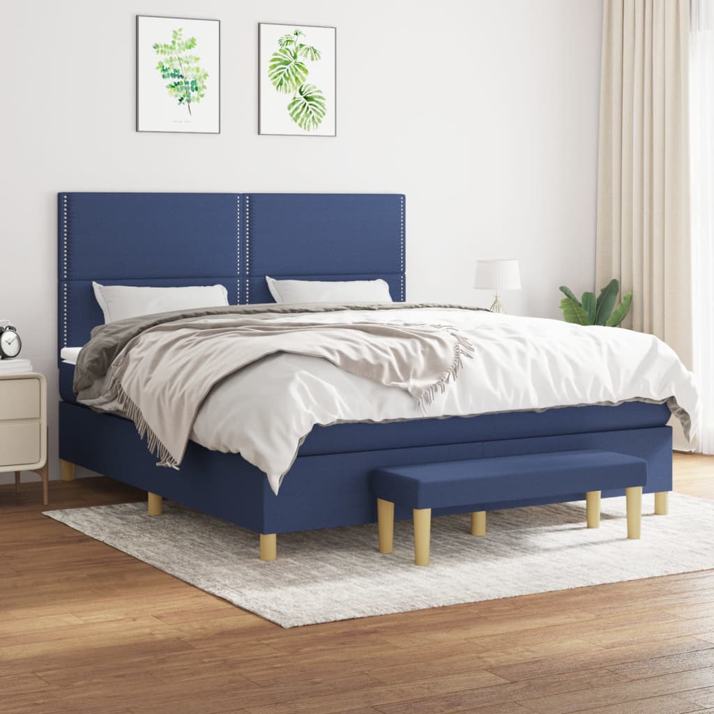 vidaXL Posteľný rám boxspring s matracom modrý 180x200 cm látka