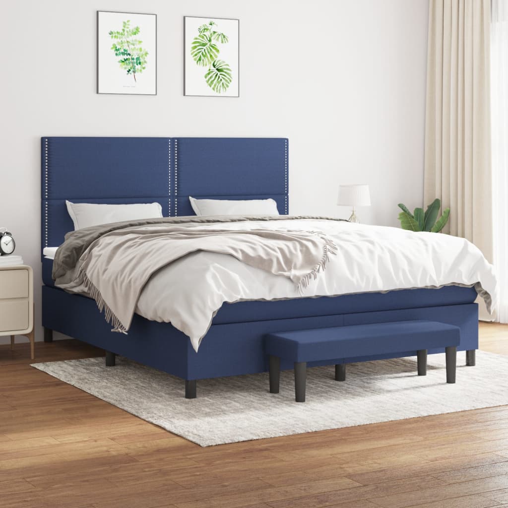 vidaXL Posteľný rám boxspring s matracom modrý 180x200 cm látka