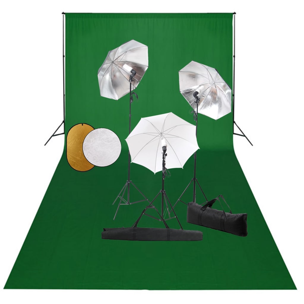 vidaXL Fotografické vybavenie s lampami, dáždnikmi, pozadím a reflektorom