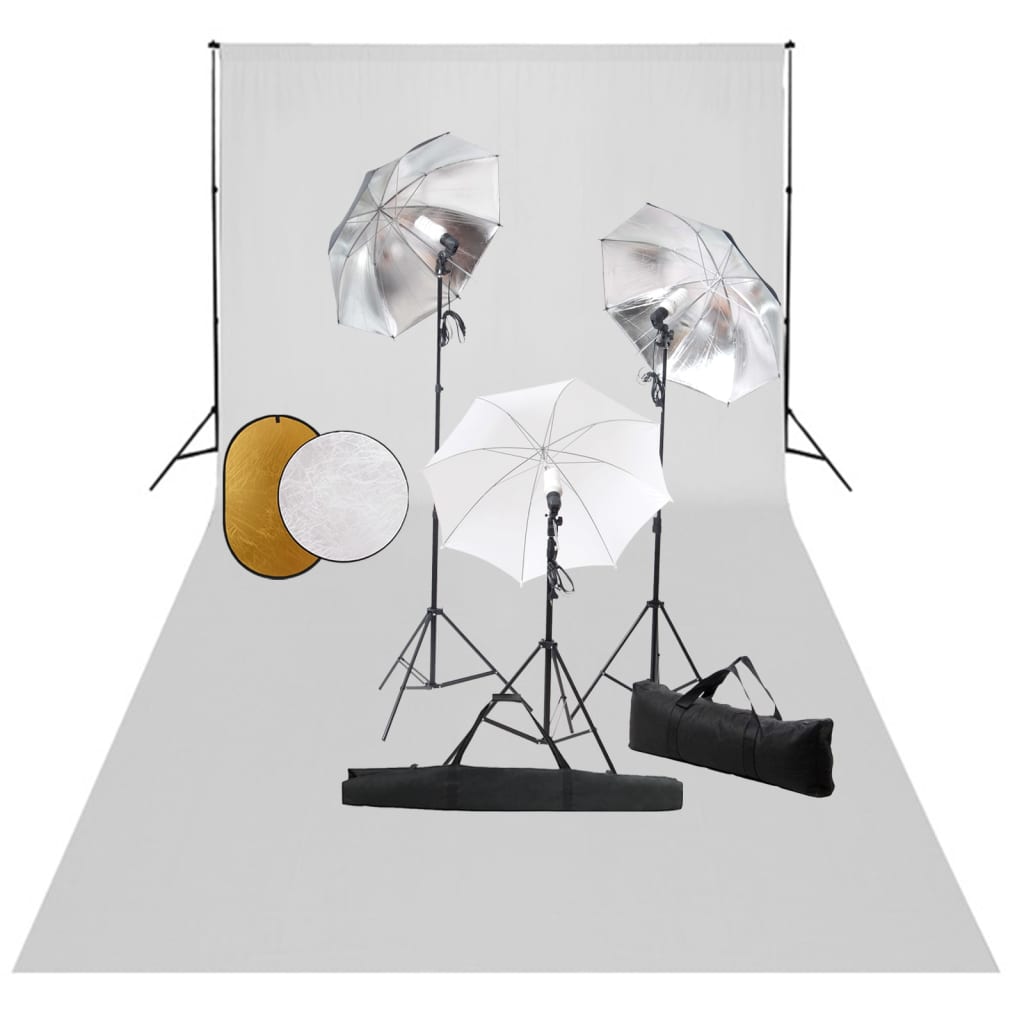 vidaXL Fotografické vybavenie s lampami, dáždnikmi, pozadím a reflektorom