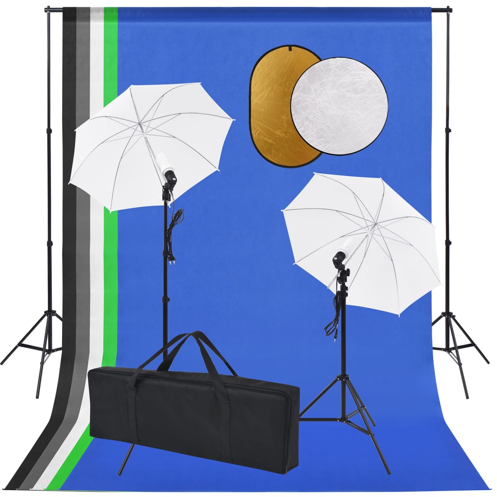vidaXL Fotografické vybavenie s lampami, dáždnikmi, pozadím a reflektorom