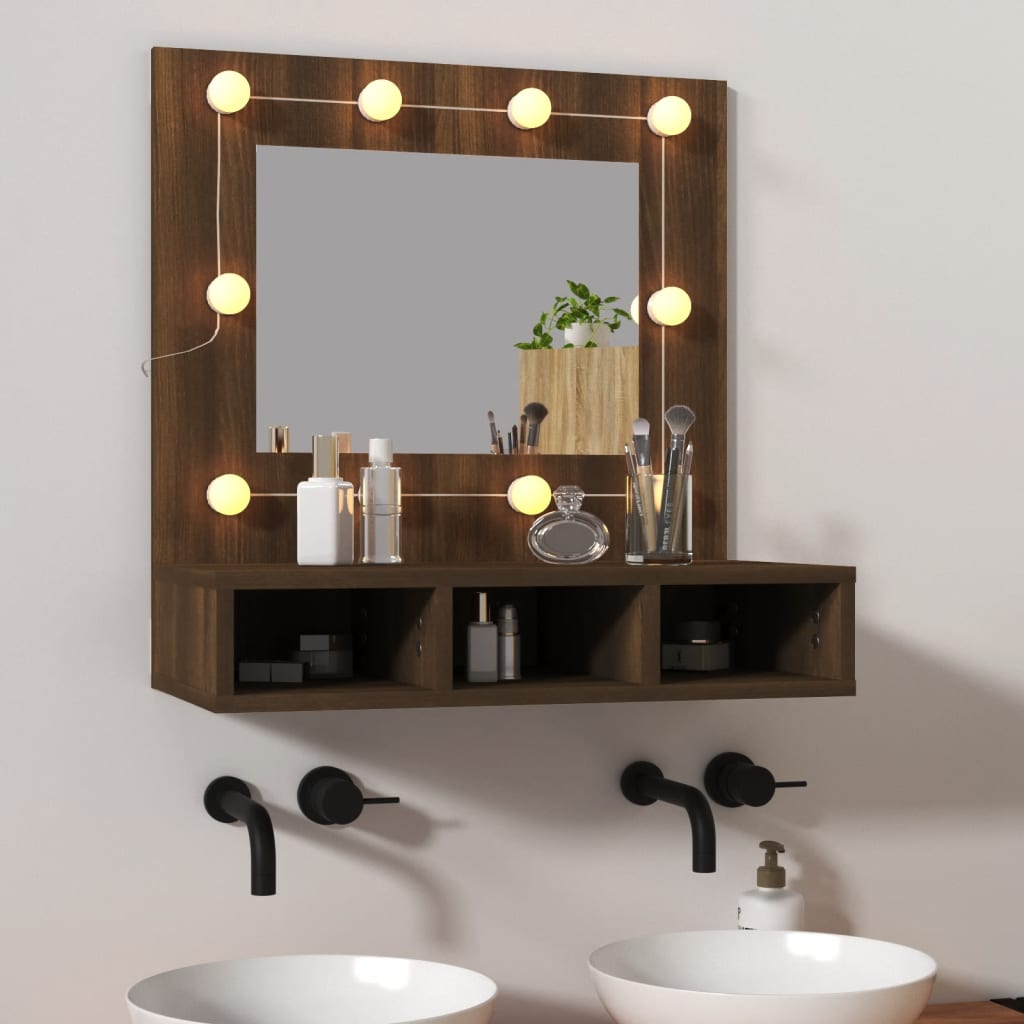 vidaXL Zrkadlová skrinka s LED dub sonoma 60x31,5x62 cm