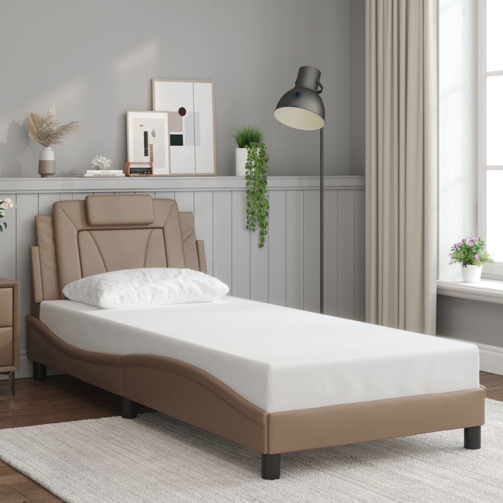 vidaXL Posteľný rám s čelom kapučínový 90x200 cm umelá koža