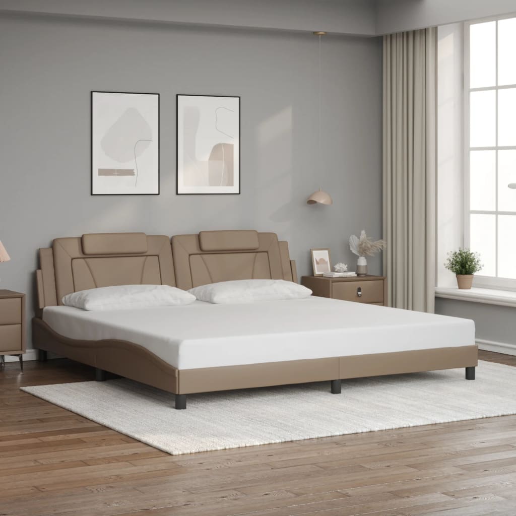 vidaXL Posteľný rám s čelom kapučínový 200x200 cm umelá koža