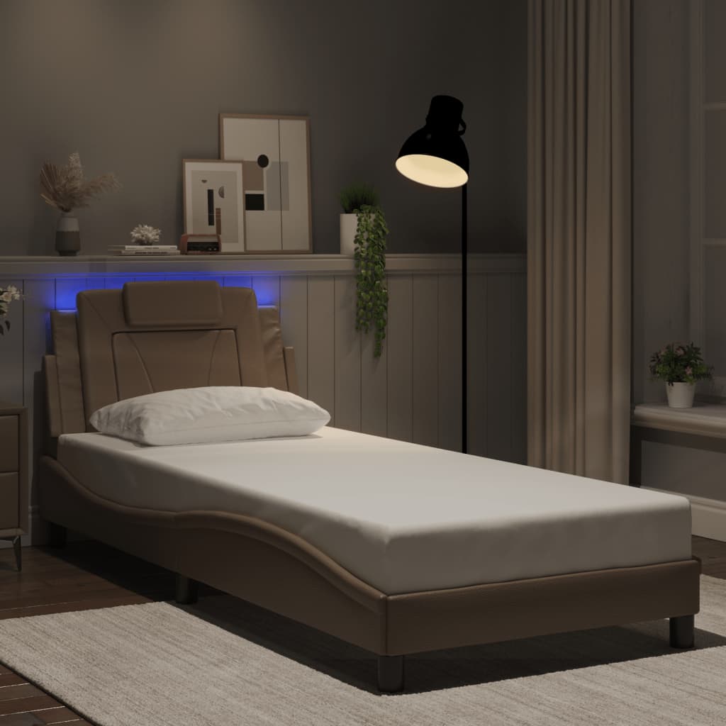 vidaXL Posteľný rám s LED svetlami, kapučínový 80x200 cm, umelá koža