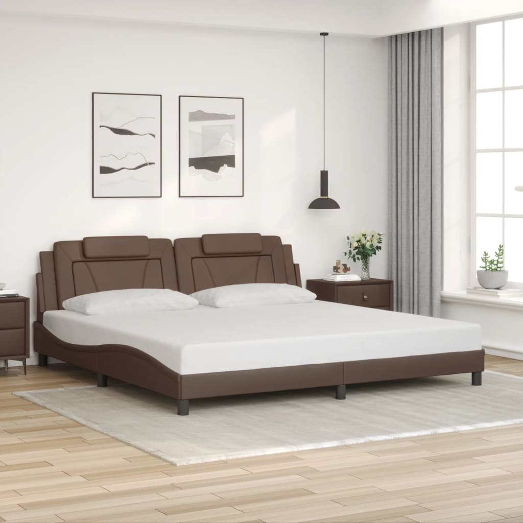 vidaXL Posteľný rám s čelom hnedý 200x200 cm umelá koža
