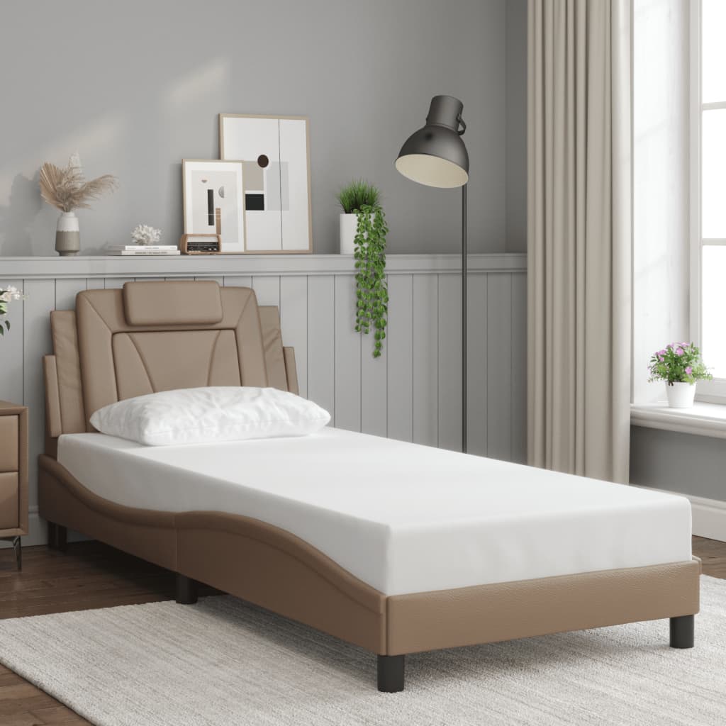 vidaXL Posteľný rám s čelom kapučínový 90x190 cm umelá koža