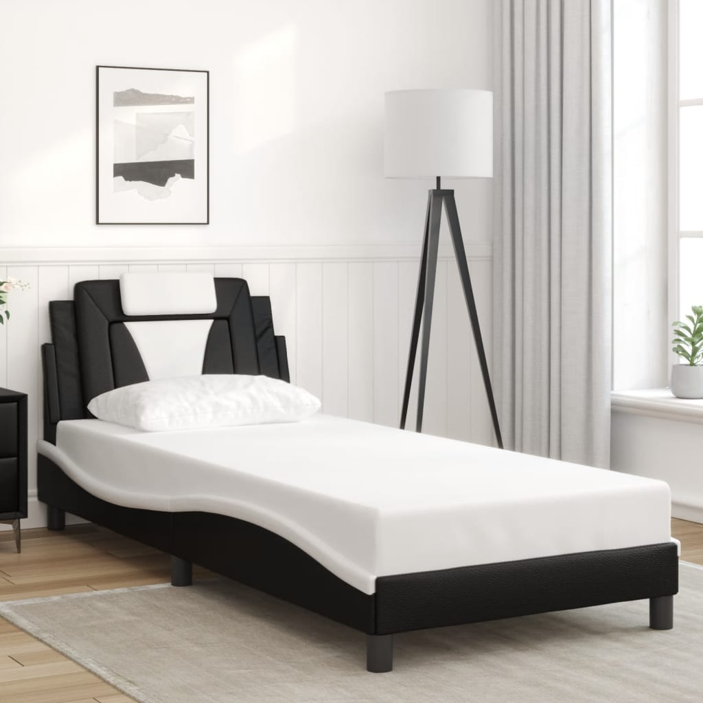 vidaXL Posteľný rám s čelom, čierno biely 90x200 cm, umelá koža