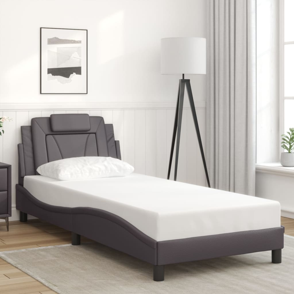 vidaXL Posteľný rám s čelom sivý 90x200 cm umelá koža