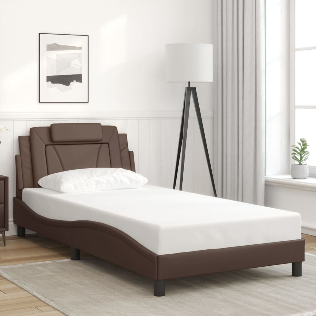vidaXL Posteľný rám s čelom hnedý 100x200 cm umelá koža