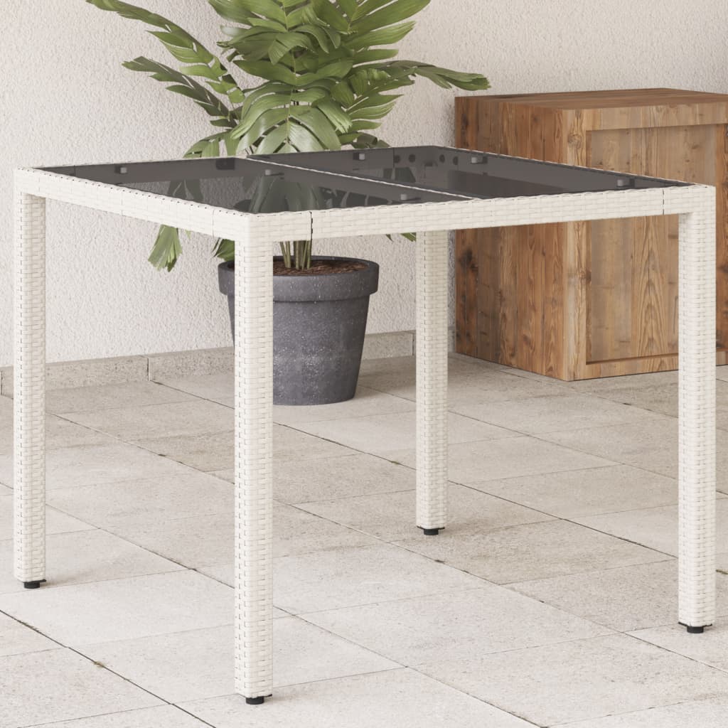 vidaXL Záhradný stôl so sklenenou doskou biely 90x90x75 cm polyratan