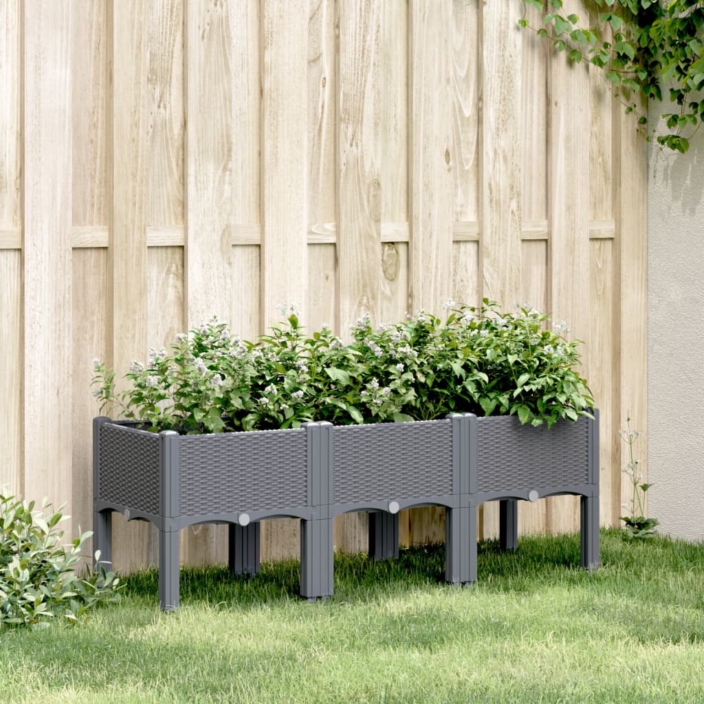 vidaXL Záhradný kvetináč s nohami sivý 120x40x42 cm PP