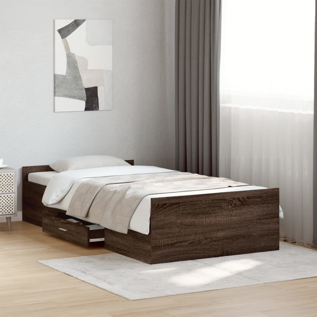 vidaXL Posteľný rám so zásuvkami hnedý dub 75x190 cm kompozitné drevo