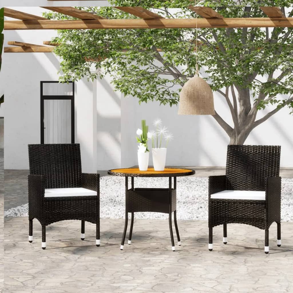 vidaXL 3-dielna záhradná bistro súprava polyratan+drevený masív čierna