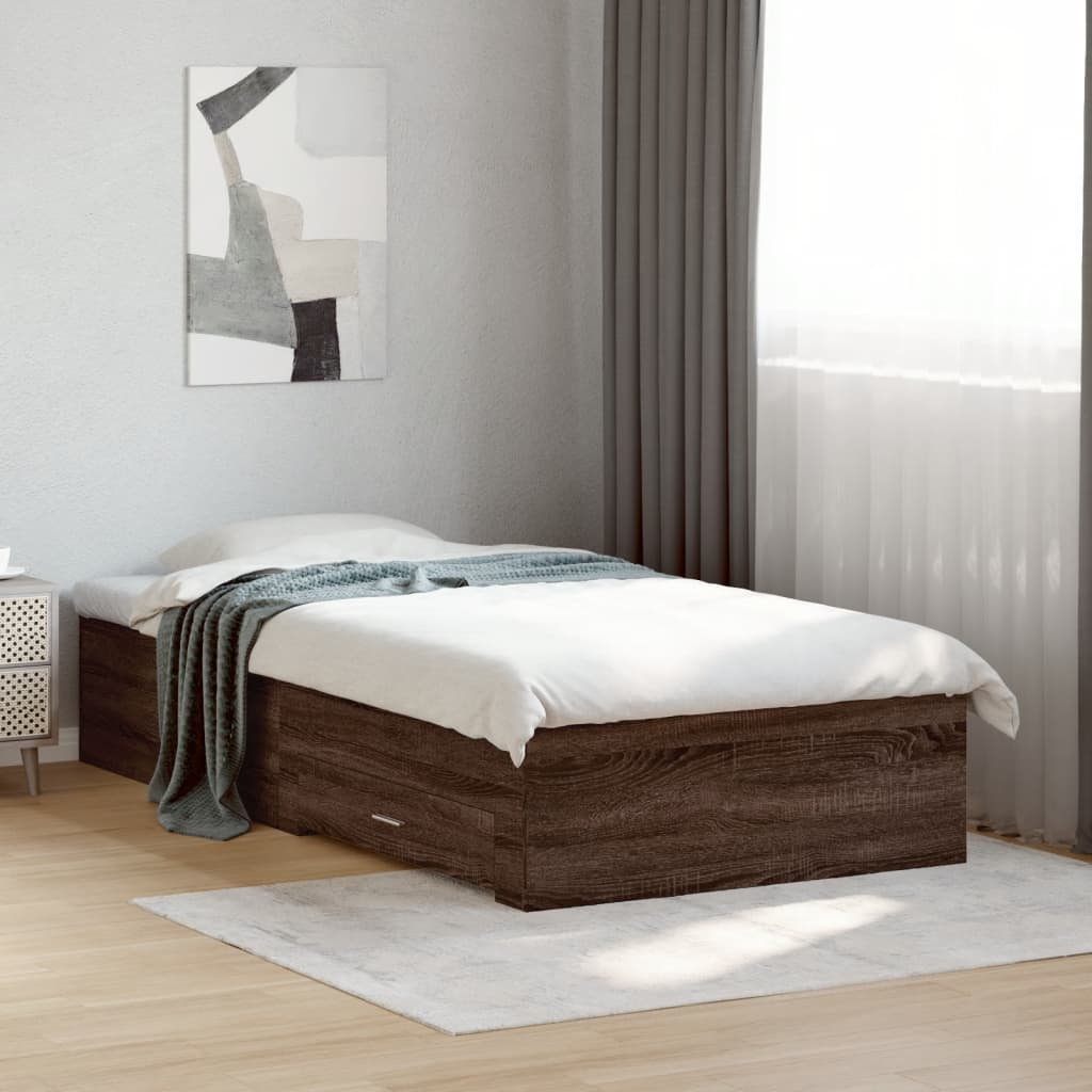 vidaXL Posteľný rám so zásuvkami hnedý dub 90x200 cm kompozitné drevo