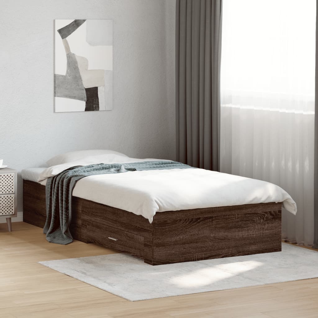 vidaXL Posteľný rám so zásuvkami hnedý dub 100x200 cm kompozitné drevo