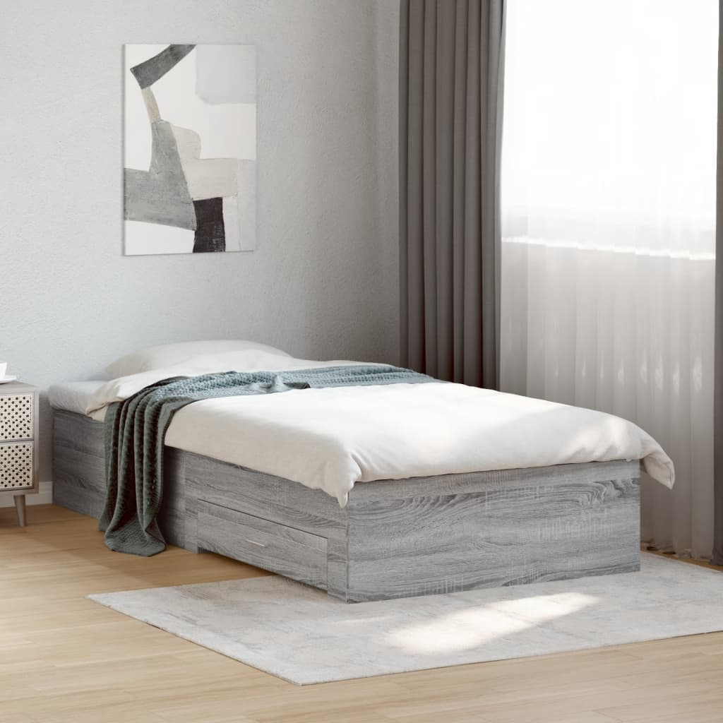 vidaXL Posteľný rám so zásuvkami sivý sonoma 90x200 cm kompozit. drevo