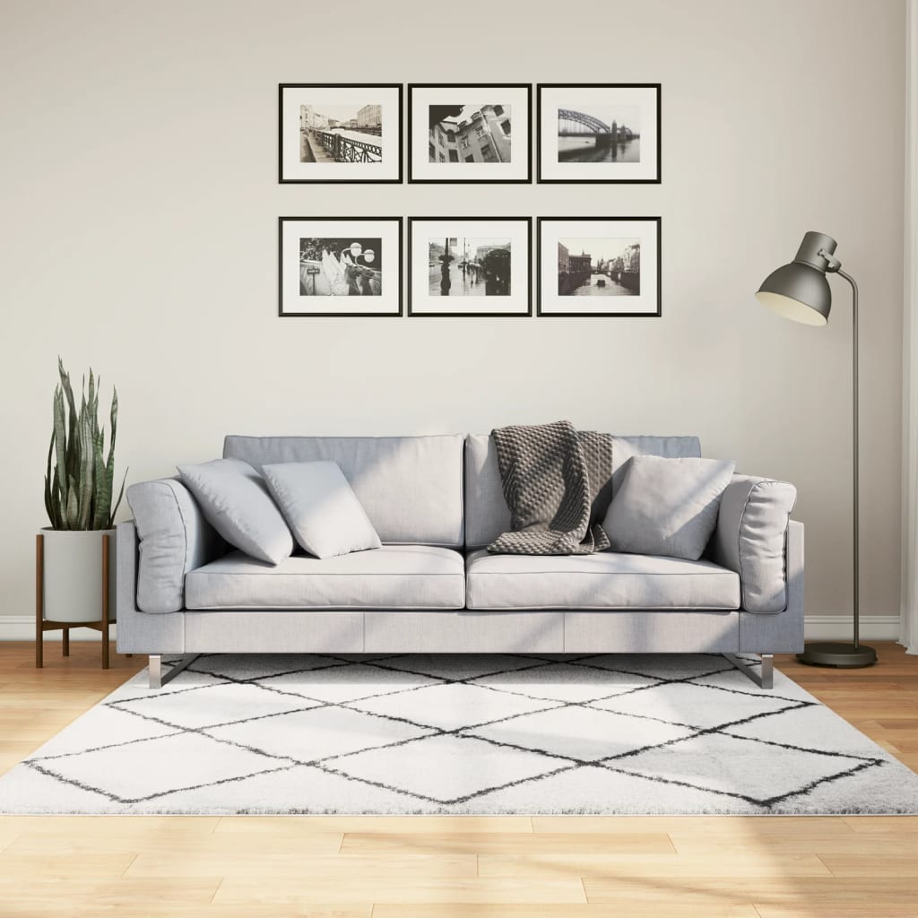 vidaXL Shaggy koberec PAMPLONA, vysoký vlas, krémovo čierny 160x160 cm