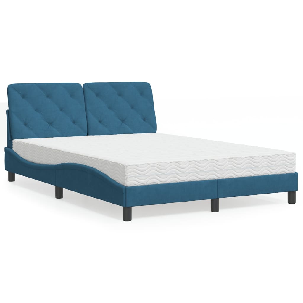 vidaXL Posteľný rám s matracom modrý 120x200 cm zamat