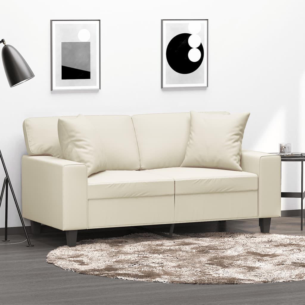 vidaXL 2-miestna pohovka s vankúšmi krémová 120 cm umelá koža