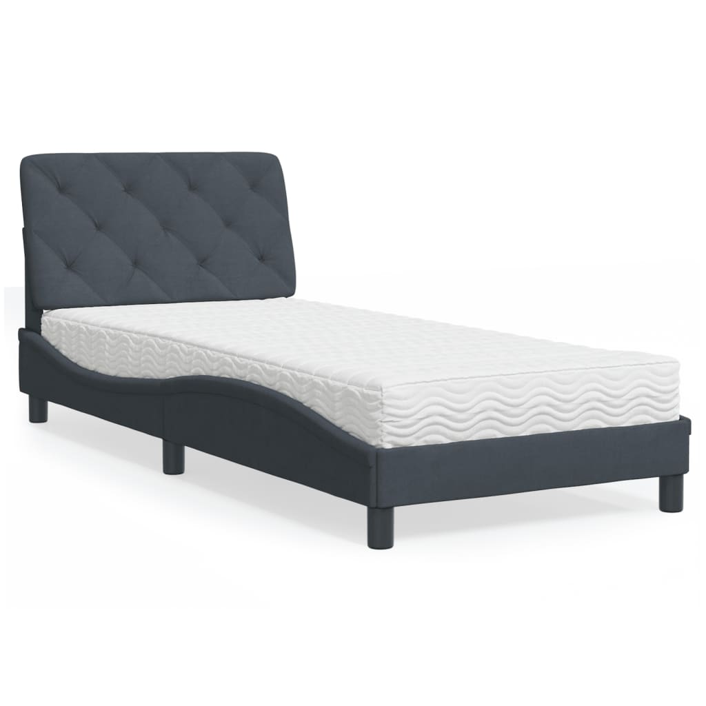 vidaXL Posteľný rám s matracom tmavosivý 90x190 cm zamat