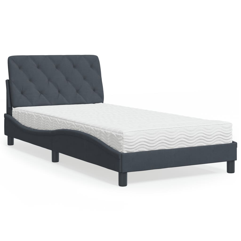 vidaXL Posteľný rám s matracom tmavosivý 100x200 cm zamat