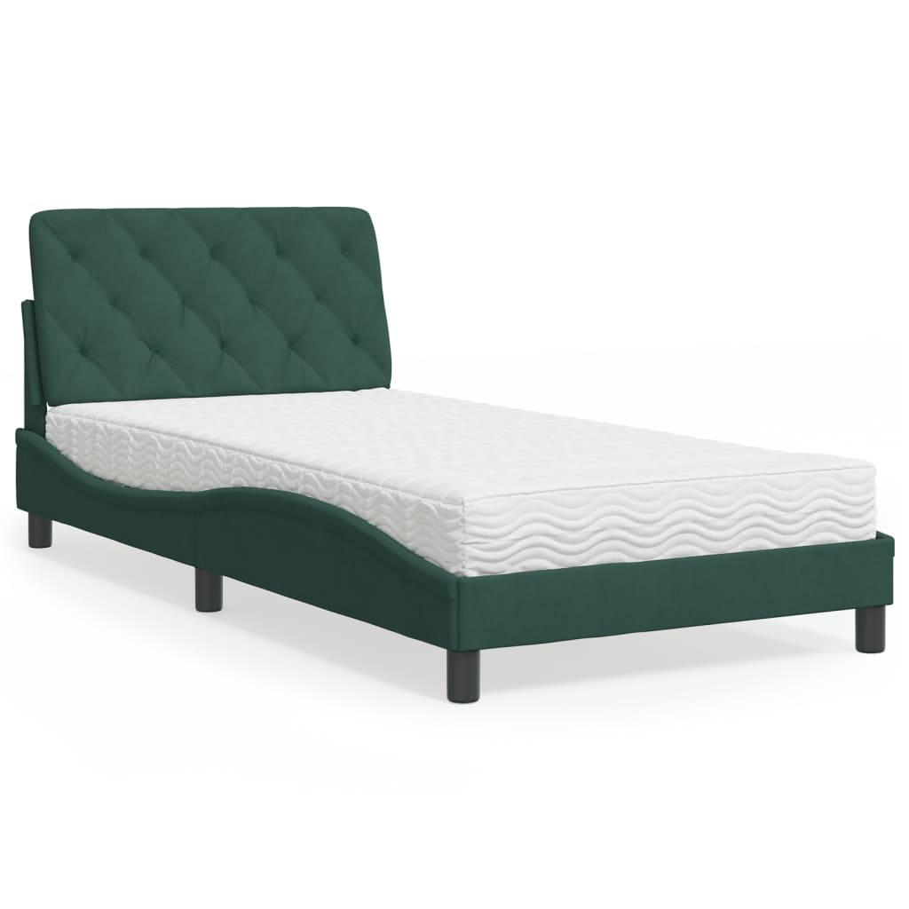 vidaXL Posteľný rám s matracom tmavozelený 100x200 cm zamat