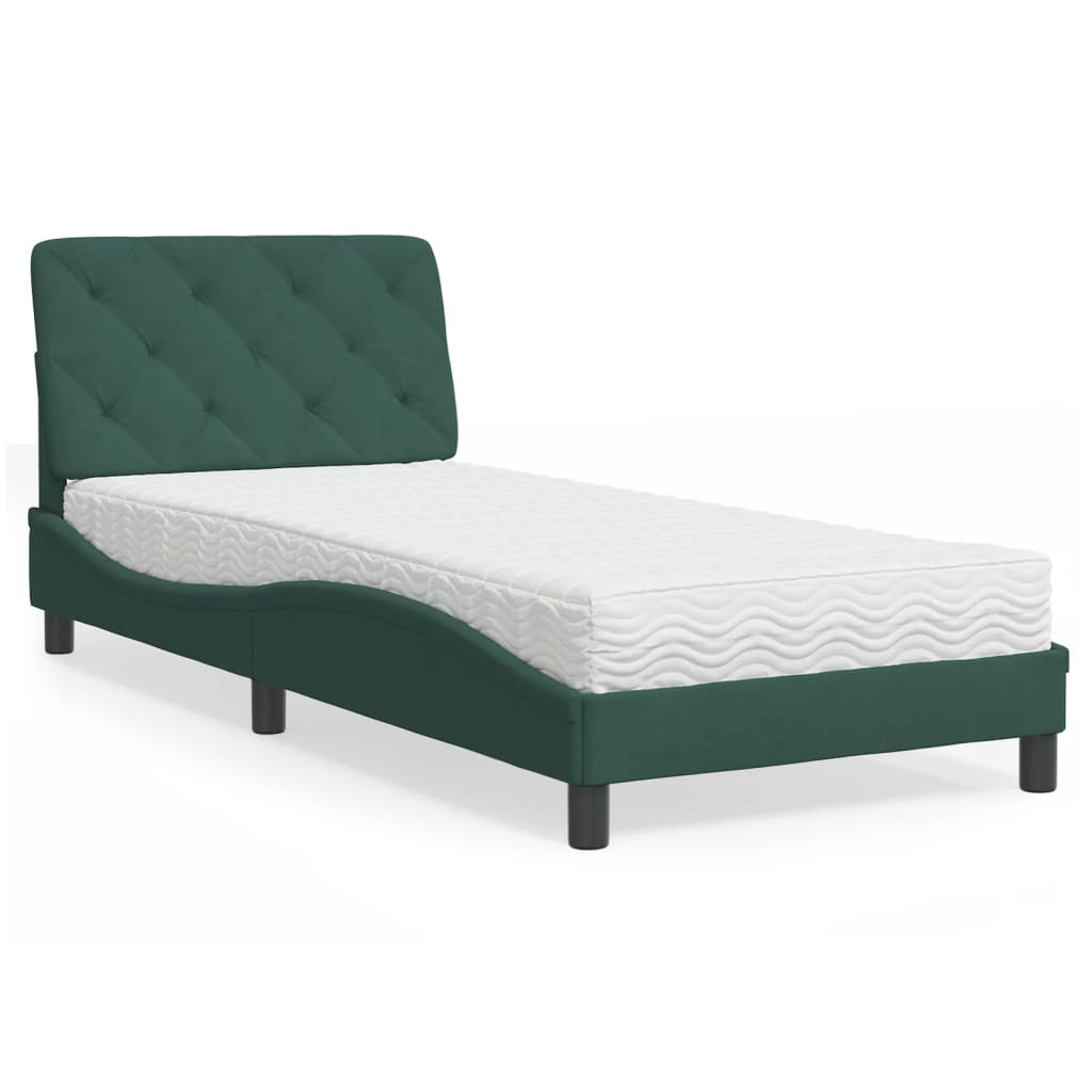 vidaXL Posteľný rám s matracom tmavozelený 90x200 cm zamat
