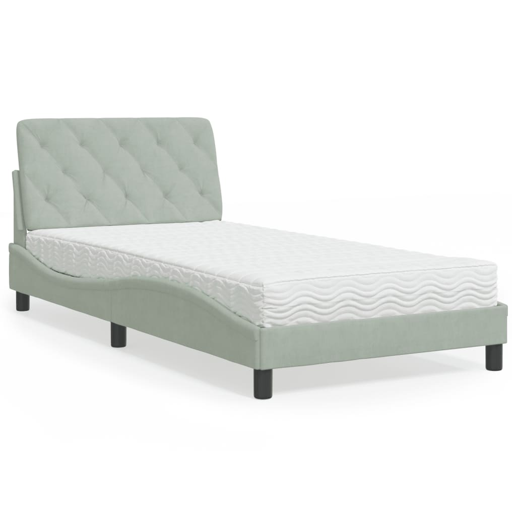 vidaXL Posteľný rám s matracom bledosivý 100x200 cm zamat